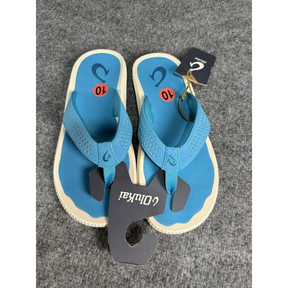 OluKai Ulele Men’s Flip Flops – Tropic Blue  Size 10 / EU 43 – Beach Sandals NWT